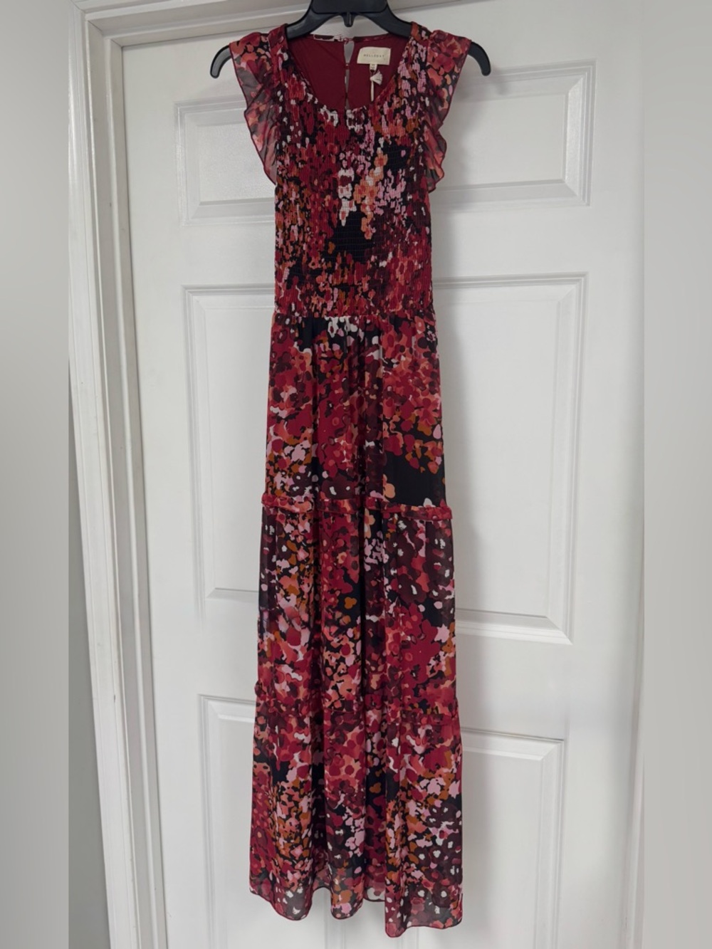 MELLODAY Red Floral Ruffled Maxi Dress